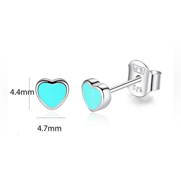 🩵STAMPED S925 Silver/Teal Heart Stud Earrings NWT - Picture 7 of 14